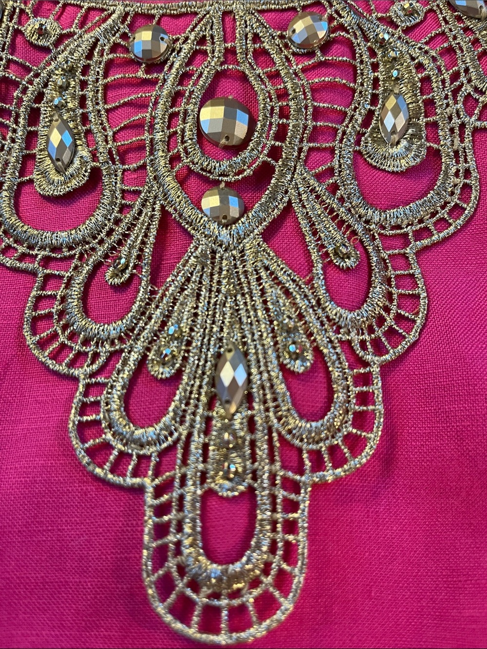 👑👑👑Eliza J Pink Linen Blend sz10 Gold Embroidered Gold Beaded Yoke Shift MONEY - Picture 4 of 13